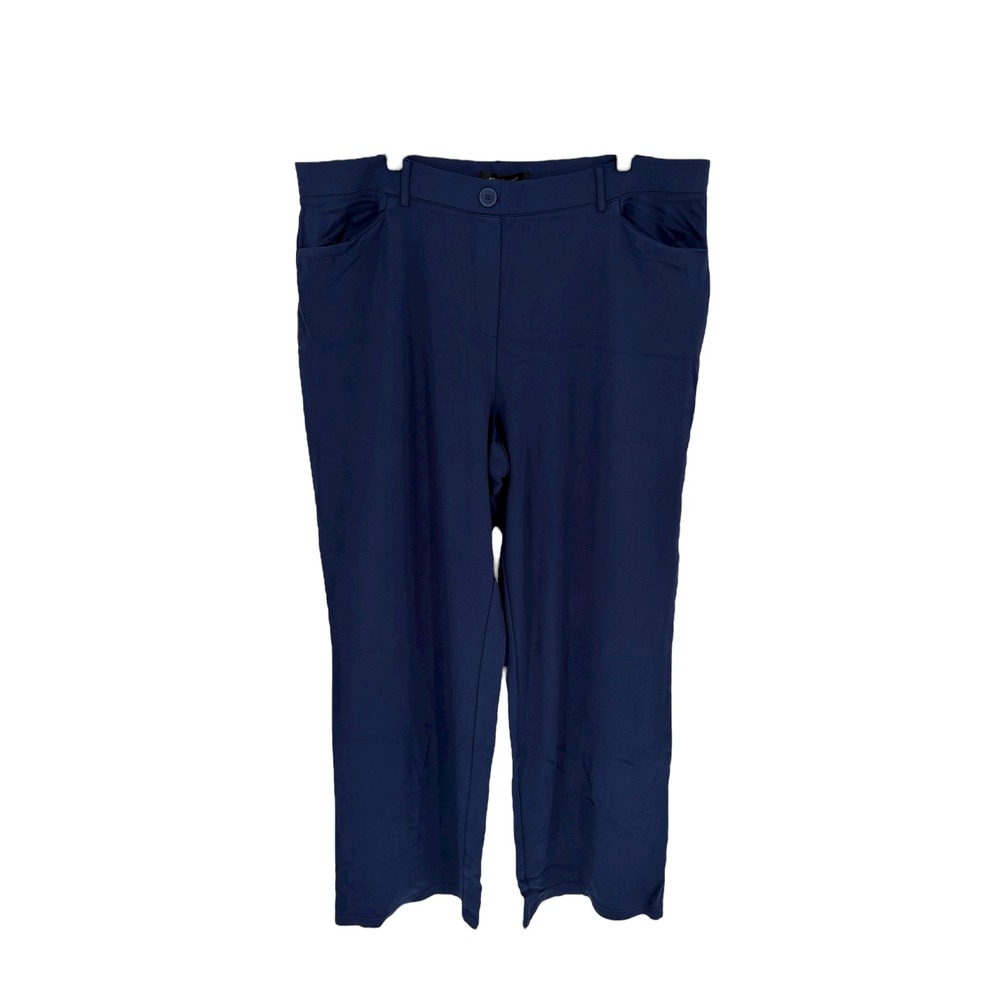Ashley Stewart Womens Navy Blue Flat Front Wide Leg Pants Size 24
